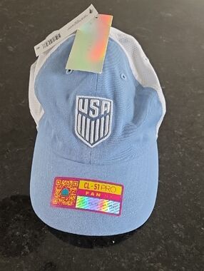 Tean USA Shield Soccer Baseball Cap in Light Blue and White